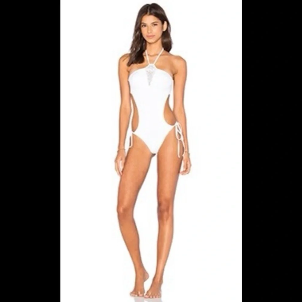 Frankie’s bikinis crochet scrunch butt ruched festival one piece monokini XS
